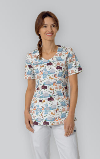 Women's Scrub Top LIPO with Cute Animal Print